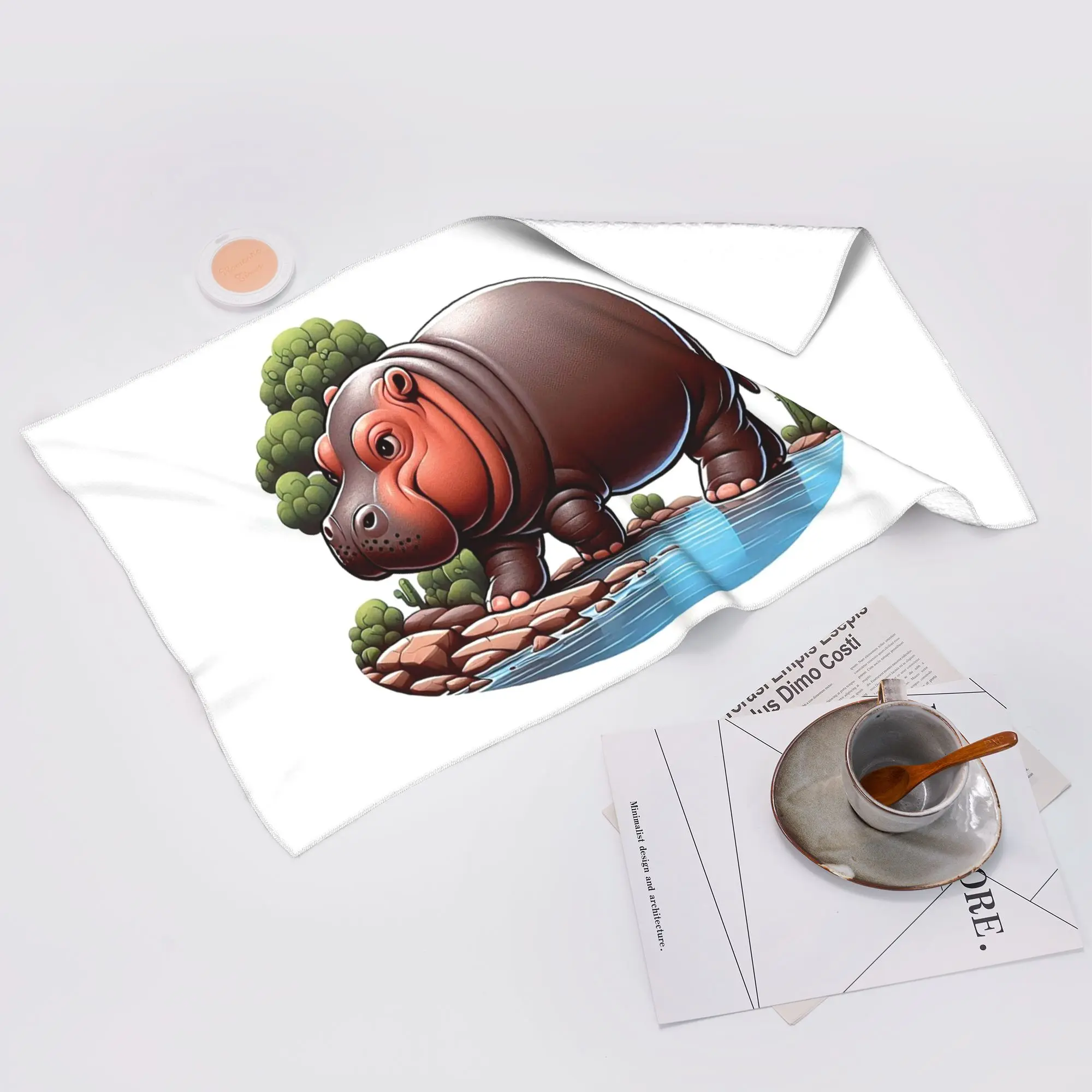 Custom a pygmy hippopotamus strolling by the river Soft Face Towel Quick Dry Pool Bath Cotton Towels Absorbent Quick