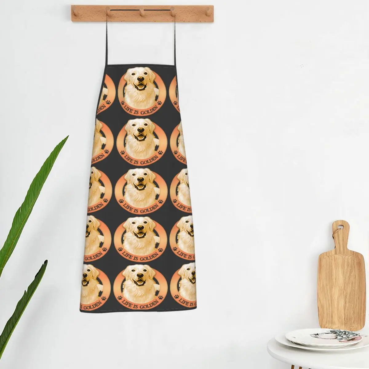 Life Is Golden Retrievers Apron Chef Cooking Cuisine Tablier Bib Kitchen Cleaning Pinafore for Women Men Gardening