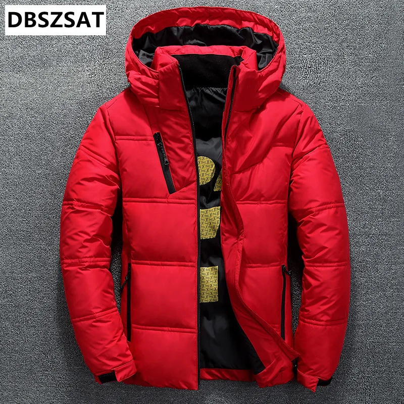 New White Duck Down Jacket Men Winter Warm Solid Color Hooded Down Coats Thick Duck Parka Mens Down Jackets Winter Outdoor Coat