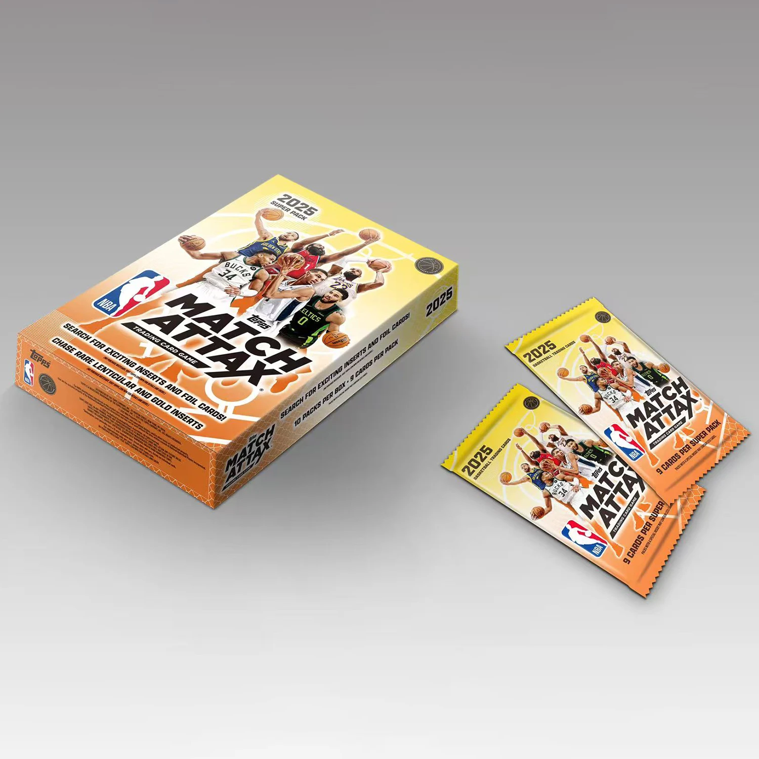 لعبة بطاقات كرة السلة KAYOU 2025 NBA - حزمة Attax Topps Super Pack مع 90 بطاقة إدراجات مثيرة ورقائق ذهبية
