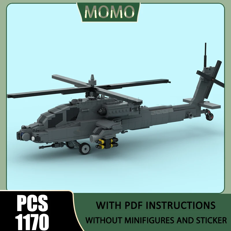 

Airplane Model Moc Building Blocks Modular AH-64 Fighter Model Model Technology Bricks DIY Assembly Construstion Gifts Toys