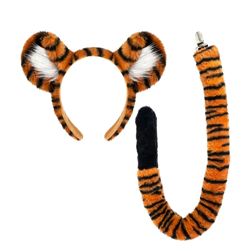 Plush Costume Props with Ear Headband Tail Set for School Use 6XDA