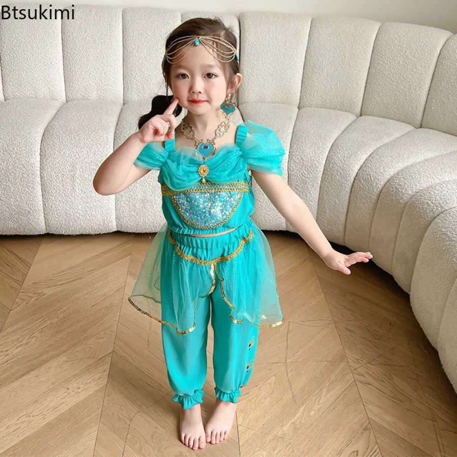 Jasmine Princess Sets Girls Cartoon Role Playing Costume Children Arab Princess Stage Pagent Photography Clothes Luxury Outfits view 4