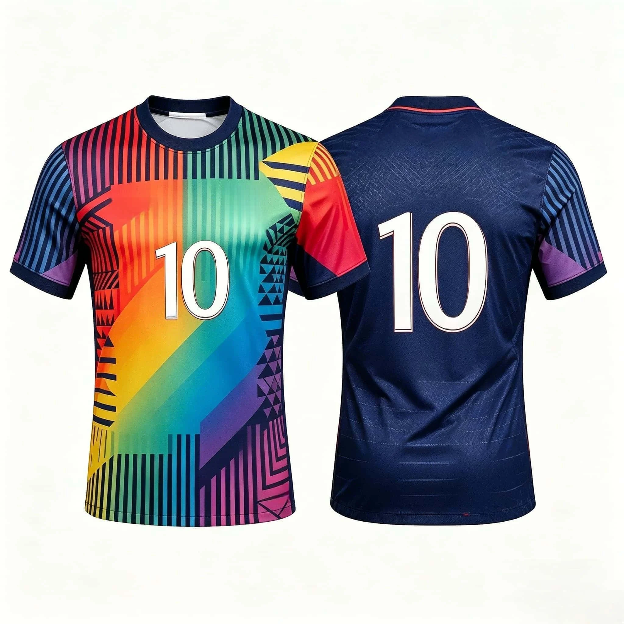 Mbappe No.10 Limited Edition Shirt Rainbow Gradient Geometric Stripe Wind Vitality Contrast Loose Family Matchingkids T-shirt