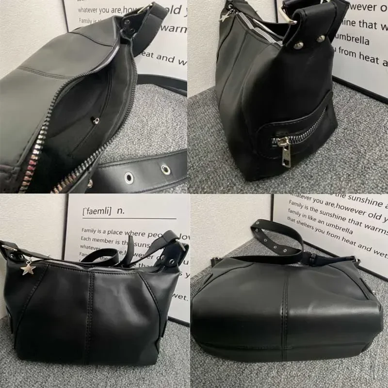Y2K Korean Gothic Star Girl Black Handbag Trendy Women Messenger Tote Bags Harajuku Aesthetic Vintage Shoulder Crossbody Bag