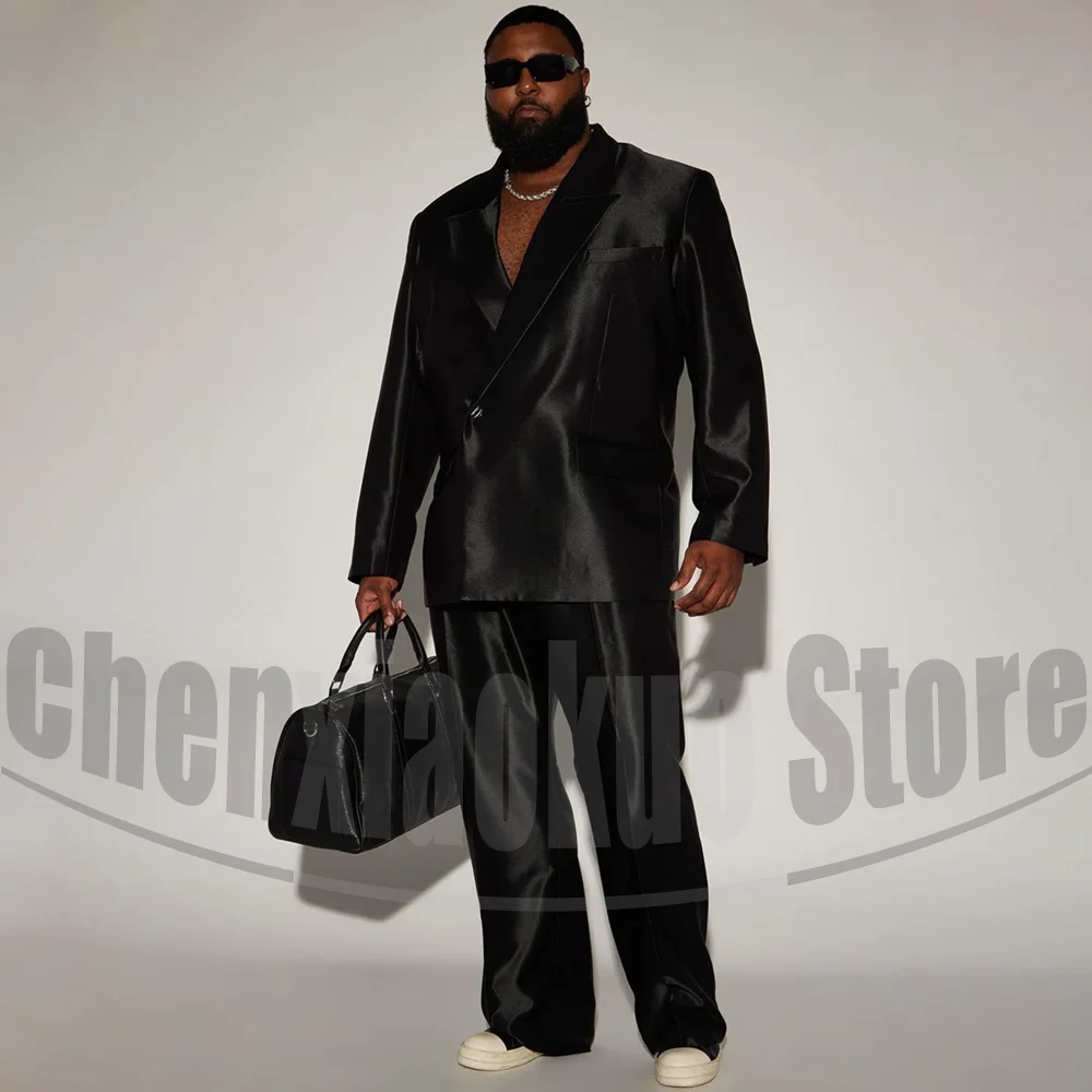 

Мужской черный атласный костюм, большой пиджак и брюки, модная повседневная одежда для вечеринок, уличная одежда, мужской костюм высокого качества