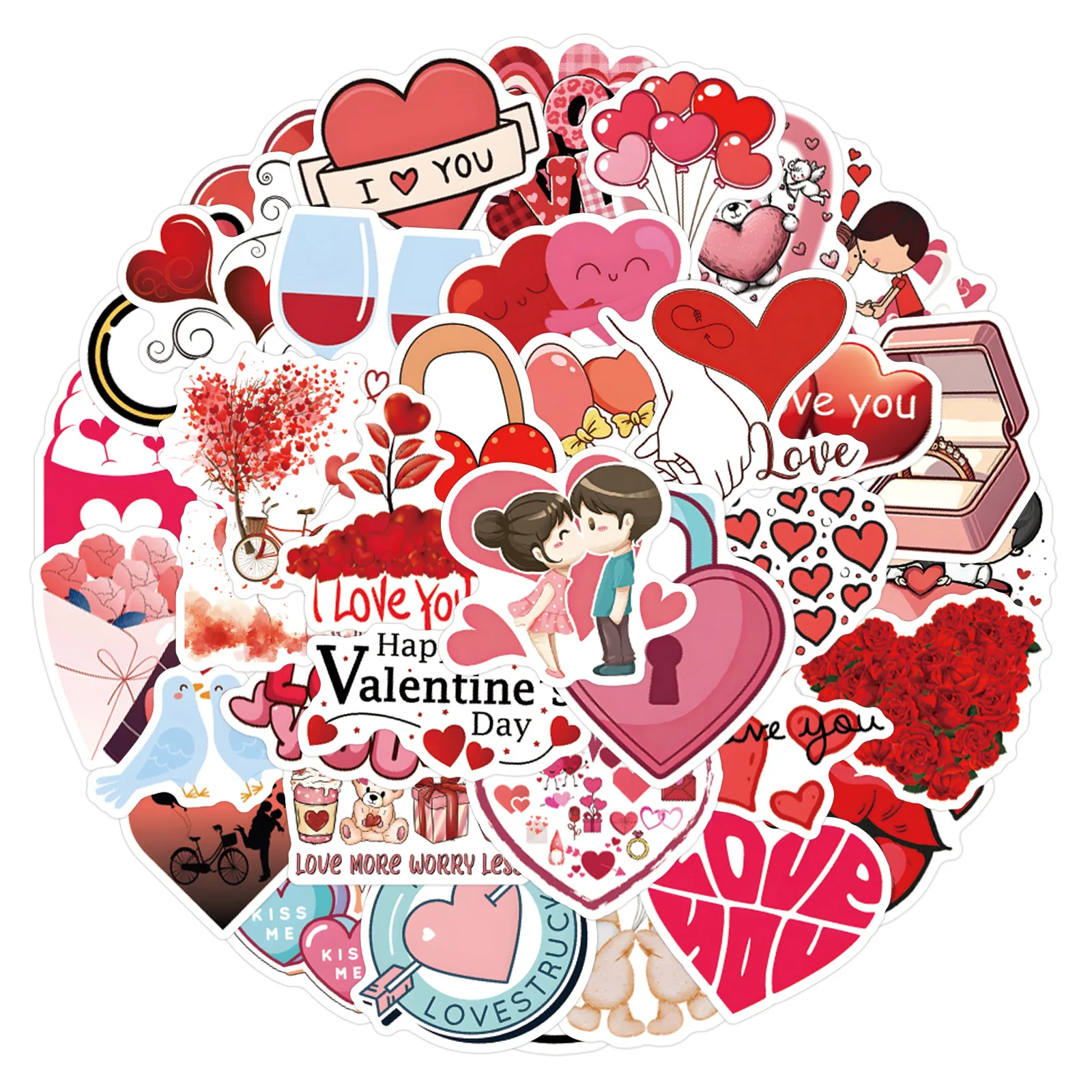 

55PCS Valentine's Day Love Stickers Cute Romantic Heart Couple Cartoon Style Decorative Phone Case Waterproof Stickers Kids Toy