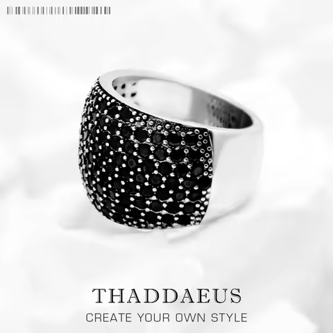 Black Pave Cocktail Ring Europe Style Fine Jewerly For Women Men 2022 Spring Vintage 925 Sterling Silver Gift