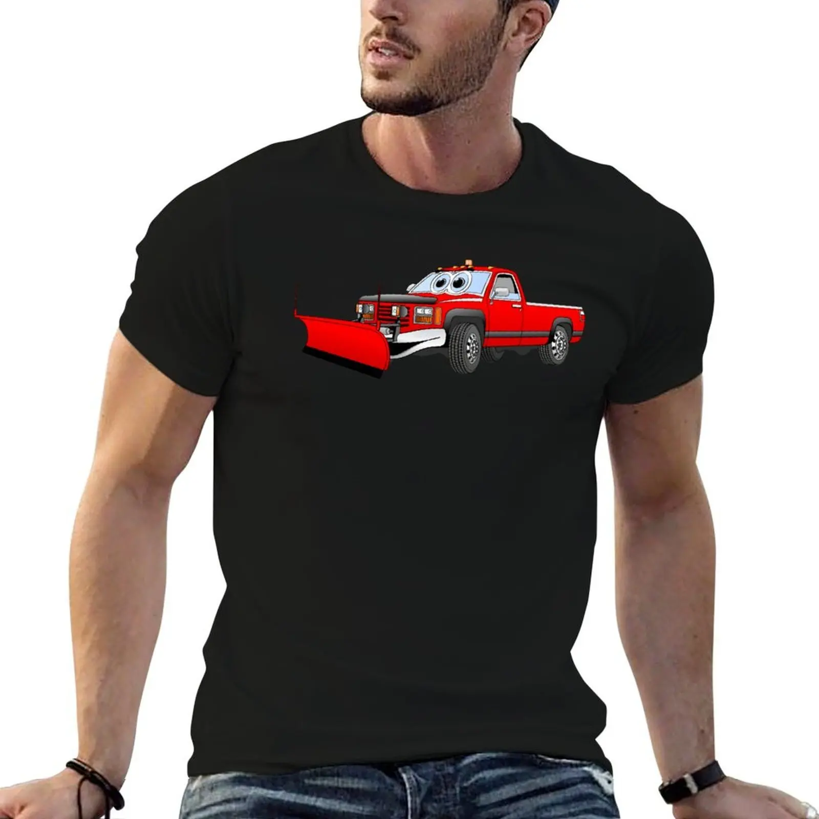Red R Pick Up Truck Snow Plow Cartoon T-Shirt football t shirt graphic tee shirt mens t shirt graphic