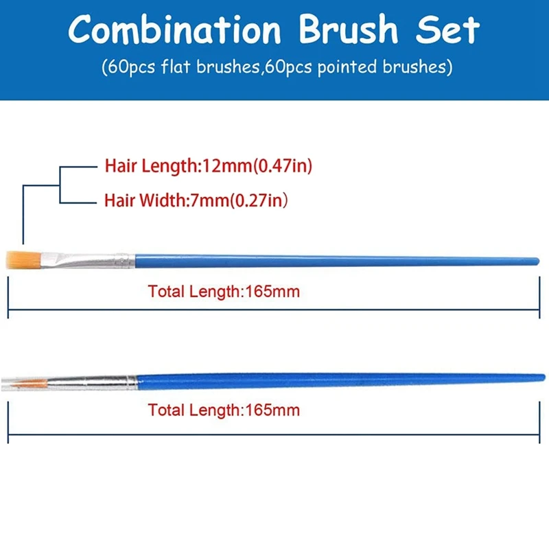 플랫 및 라운드 페인트 브러시 세트, 뾰족한 플랫 나일론 헤어 브러시, 아크릴 오일 수채화 페인트 파티 페인팅용, 120 개