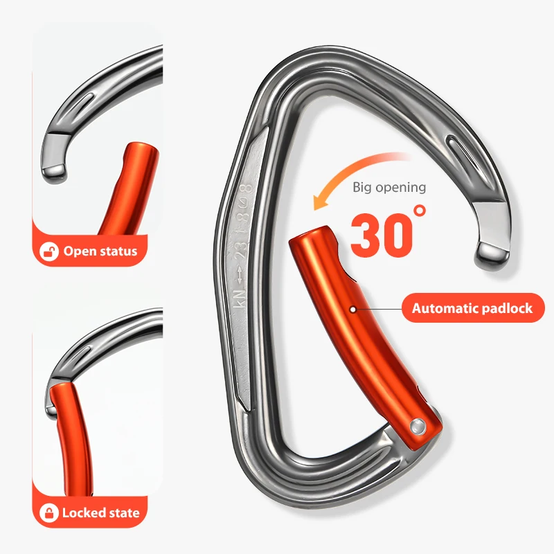 CLIWIZ SGM7118 kait jepret keamanan mendaki, Carabiner aluminium 23kN 7075 bersertifikasi d-lurus UIAA CE lengkung