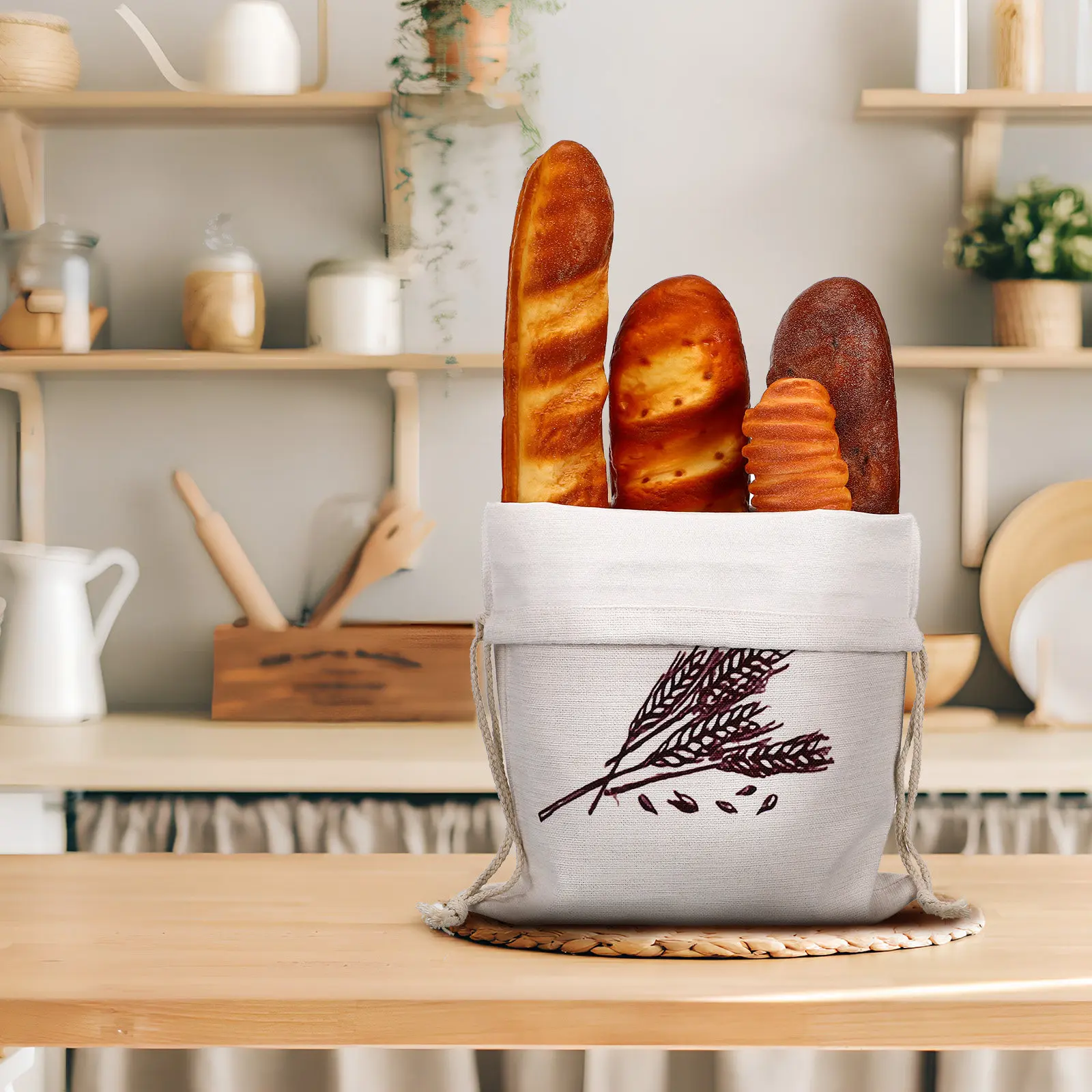 2Pcs Linen Bread Bags Drawstring Washable Reusable Storage Bags for Bread Sourdough Rolls Pastry Produce Produce Bags,