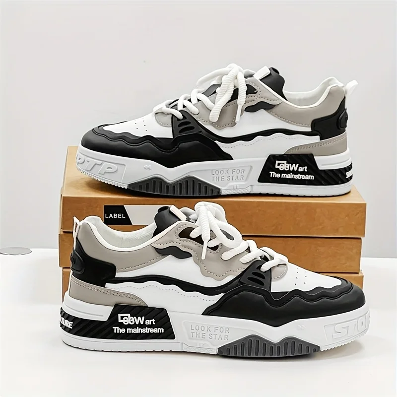 

Мужские низкие туфли для скейтборда — бежевые/черные/цветные уличные туфли, верхняя часть из ПУ и нескользящая подошва из ПВХ, туфли для скейтборда на шнуровке,