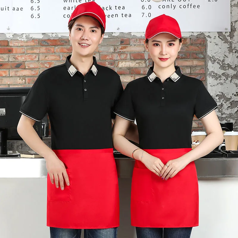 

Hotel Waiter Workwear T-shirt Short Sleeve Chain Catering Coffee Shop Work Clothes Summer Cold Drink Dessert Shop T-shirt for Wo