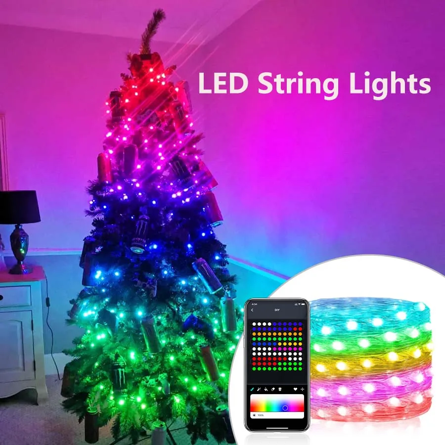 

5/10m LED String Lights WS2812B RGBIC Bluetooth USB Music Dream Color Lamp Christmas Outdoor Fairy Light Party Garland Light