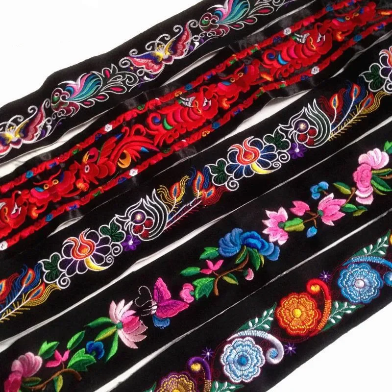 Embroidered Flower Ribbon for Sewing Dress Decoration, Ethnic Fabric, DIY, 1m