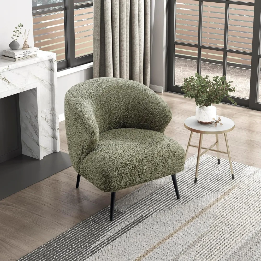 كرسي حديث، كرسي أريكة فردي منجد من قماش Boucle مع ظهر منحني لغرفة المعيشة/غرفة النوم/المكتب/الشقق