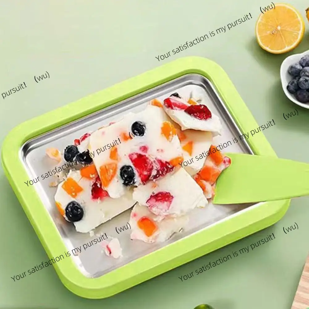 Homemade 304 Stainless Steel Ice Cream Roll Maker with Shovel Deepened Sorbet Maker Rectangular Cold Yogurt Plate Home