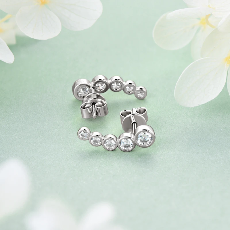 2023 New All Round Moissanite Earrings for Women 0.43ctw Climber Earrings Studs 925 Silver Certified Original Engagement Jewelry