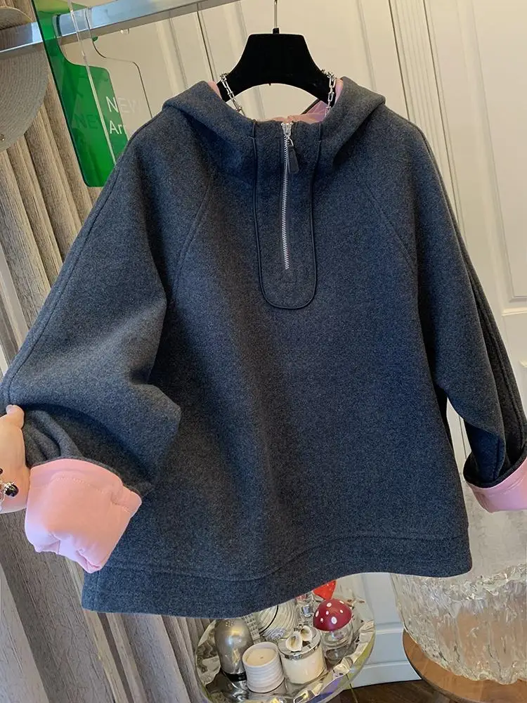 

Women Loose Half Zip Hoodie Fashion Oversized Warm Hoodies Casual Versatile Lazy Style Long Sleeve Sweatshirt Autumn Winter New