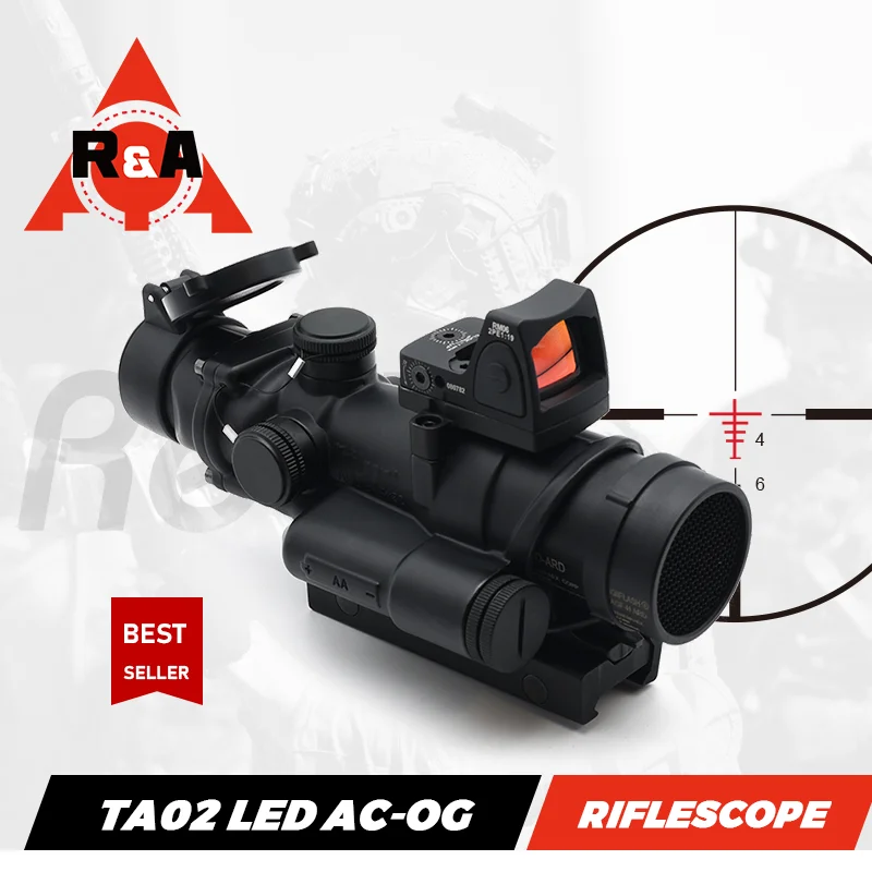 TA02 4X32mm Red LED Illuminated Riflescope with Mini RM06 Reflex Red Dot Sight for Hunting Airsoft Rifles