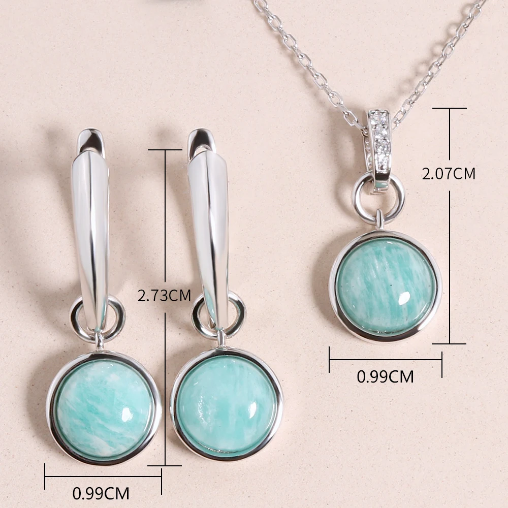 2023 new simple amazonite Jewelry set earring pendant natural gemstone fine jewelry for women wife office lady daily wear gift