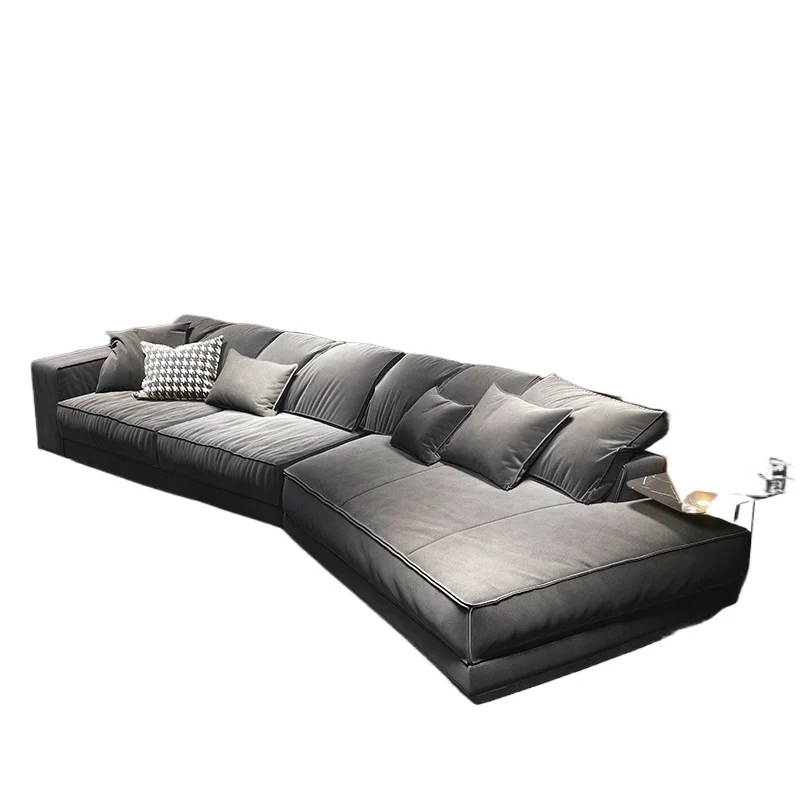 Sofa Italiano Gray Modern Frosted Fabric Sectional l Shape Sofa Living Room Furniture Designs Sofa Set