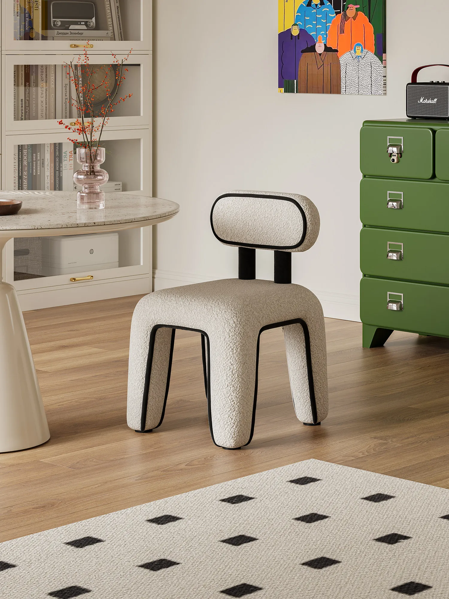 Creative Comic Line Backrest Chair Cartoon Cream Style Dressing Stool