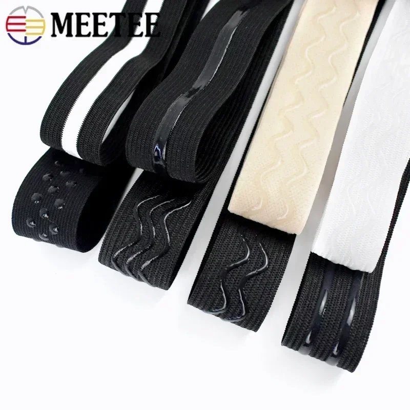 Meetee 2/5M Elastic Band for Sewing Non-slip Silicone Rubber Bands Underware Strech Ribbon Garment Belt DIY Clothing Accessories