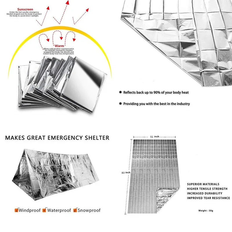 3 упаковки аварийное одеяло, тепловое одеяло из майлара, одеяло из серебряной фольги, одеяло для выживания, ветрозащитное водонепроницаемое