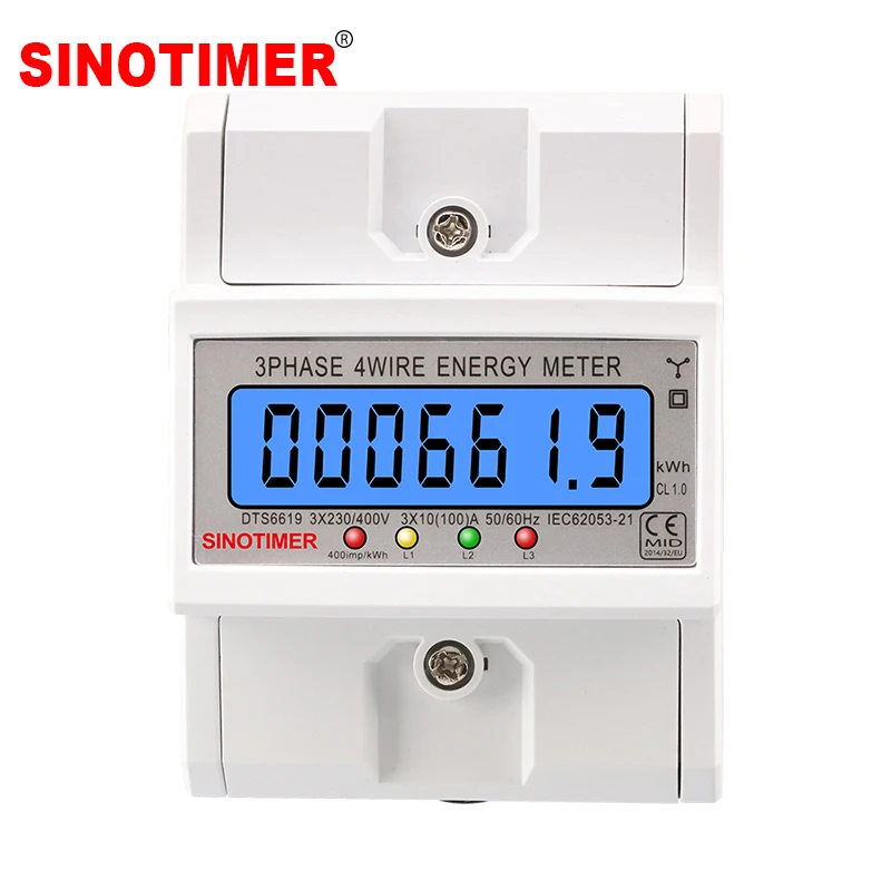 New Din Rail 3 Phase 4 Wire Electronic Watt Power Consumption Energy Meter Wattmeter kWh 100A 380V AC 50Hz LCD Backlight Display