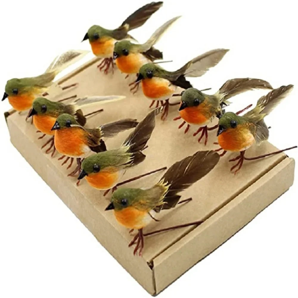 12/1PS Artificial Feather Robin Bird Ornament Christmas Tree Decoration Craft Valentine's Day Wedding Home Outdoor Yard Ornament