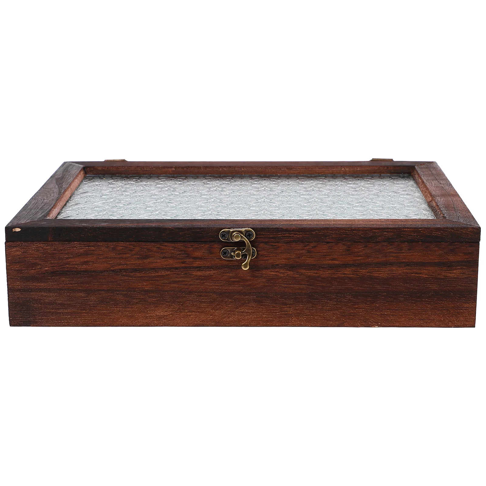 

Vintage Wooden Glass Top Jewelry Box Crabapple Flower Design Organizer for Tea Cosmetics Miscellaneous Storage