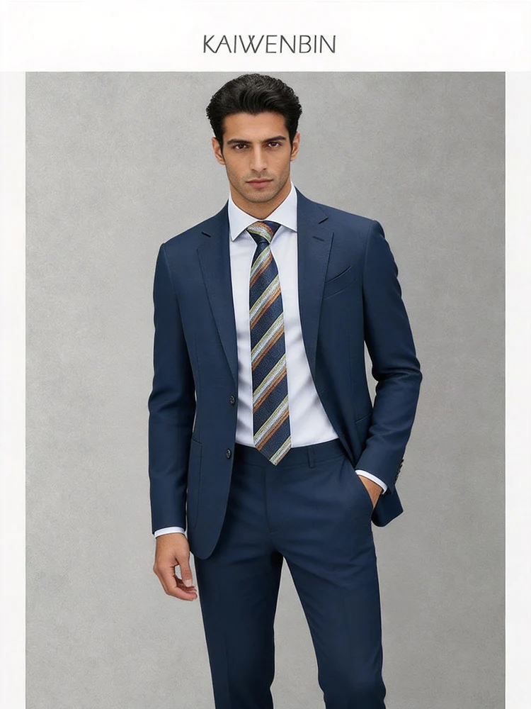 Men's Casual Blazer Wool Blue Light Luxury Half-Canvas Informal Suit Jacket Banquet Customizable