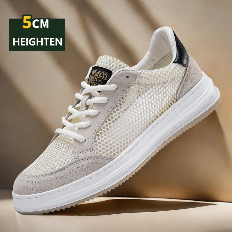 Calçado elevador casual para homens, sapatos de altura, 5cm, respirável, esportes, levantar, aumentar, aumentar, masculino, verão, tamanho 38-45