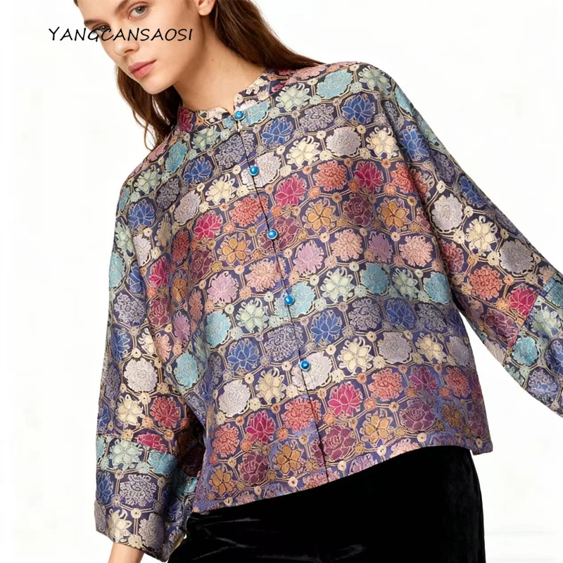 أزياء نسائية لعام 2025 ملابس أوائل الخريف 70% حرير التوت الطبيعي مزدوج الجوانب يرتدي معطفًا بأكمام طويلة على الطراز الصيني الجديد