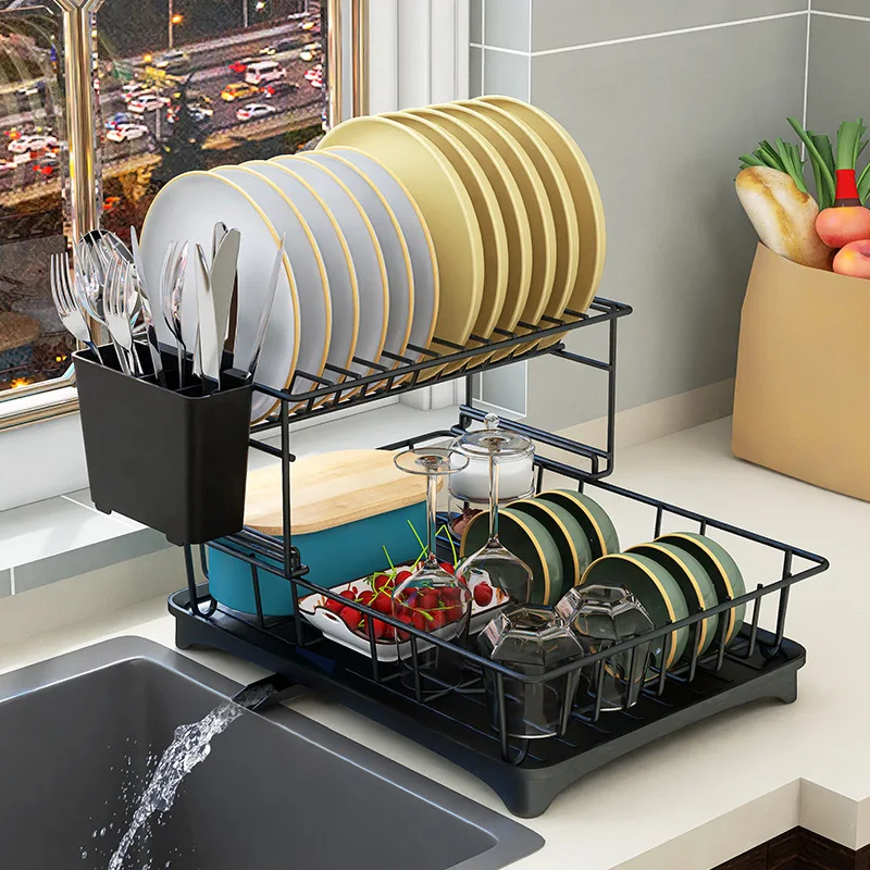 Kitchen sink countertop drain bowl drain basket and dish and chopstick storage and storage rack