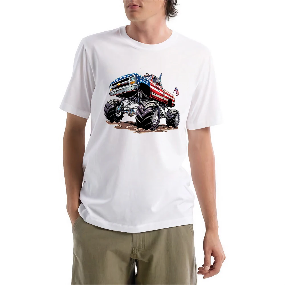 

FPACE Vintage Sport Truck Men T-Shirt Monster Truck Printed T shirt Men's Clothing Women Oversized t-shirt