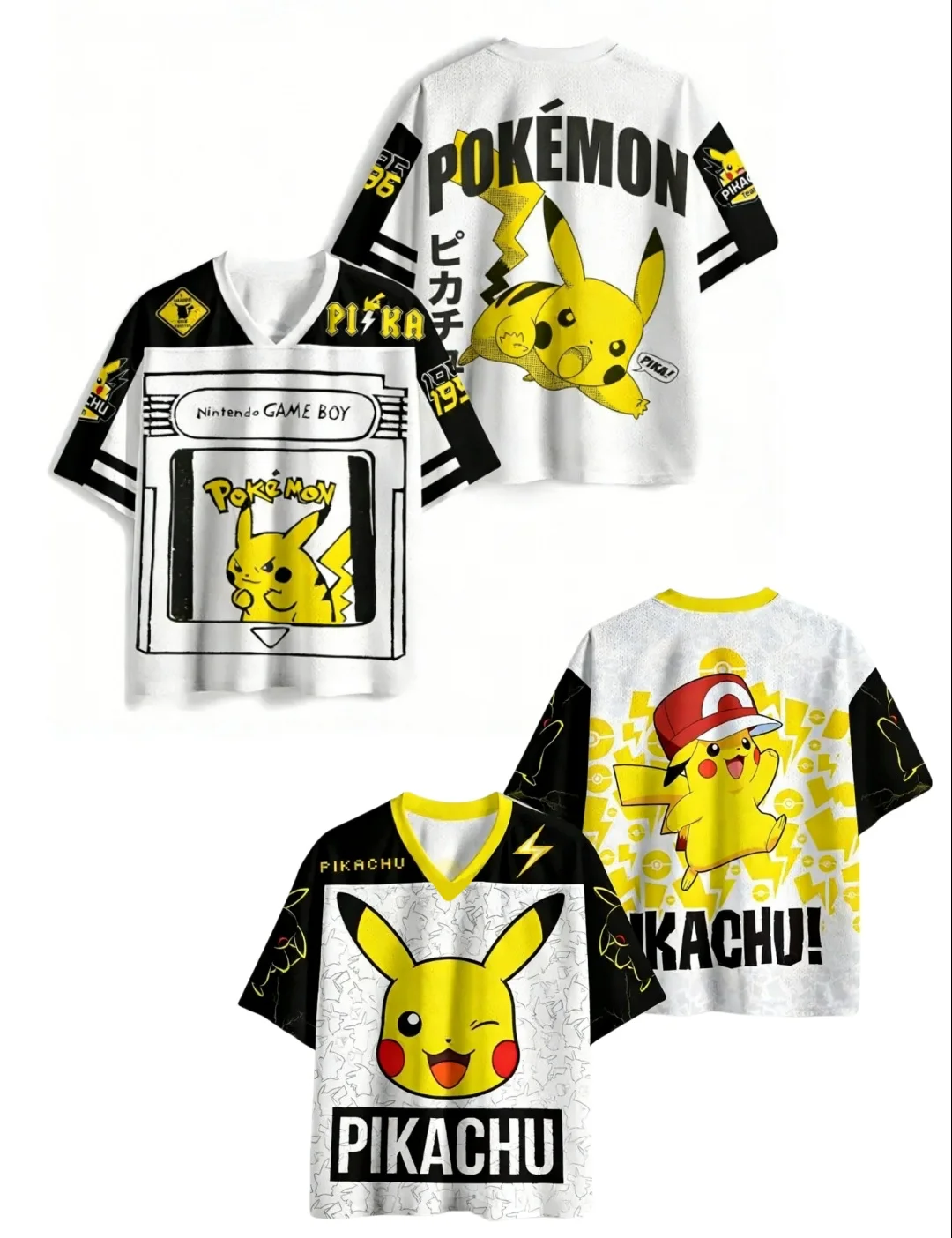 Latest Harajuku-style Y2K Pikachu 3D Print V-Neck Retro Anime Pokémon T-Shirt with Raglan Sleeves for Adults and Kids