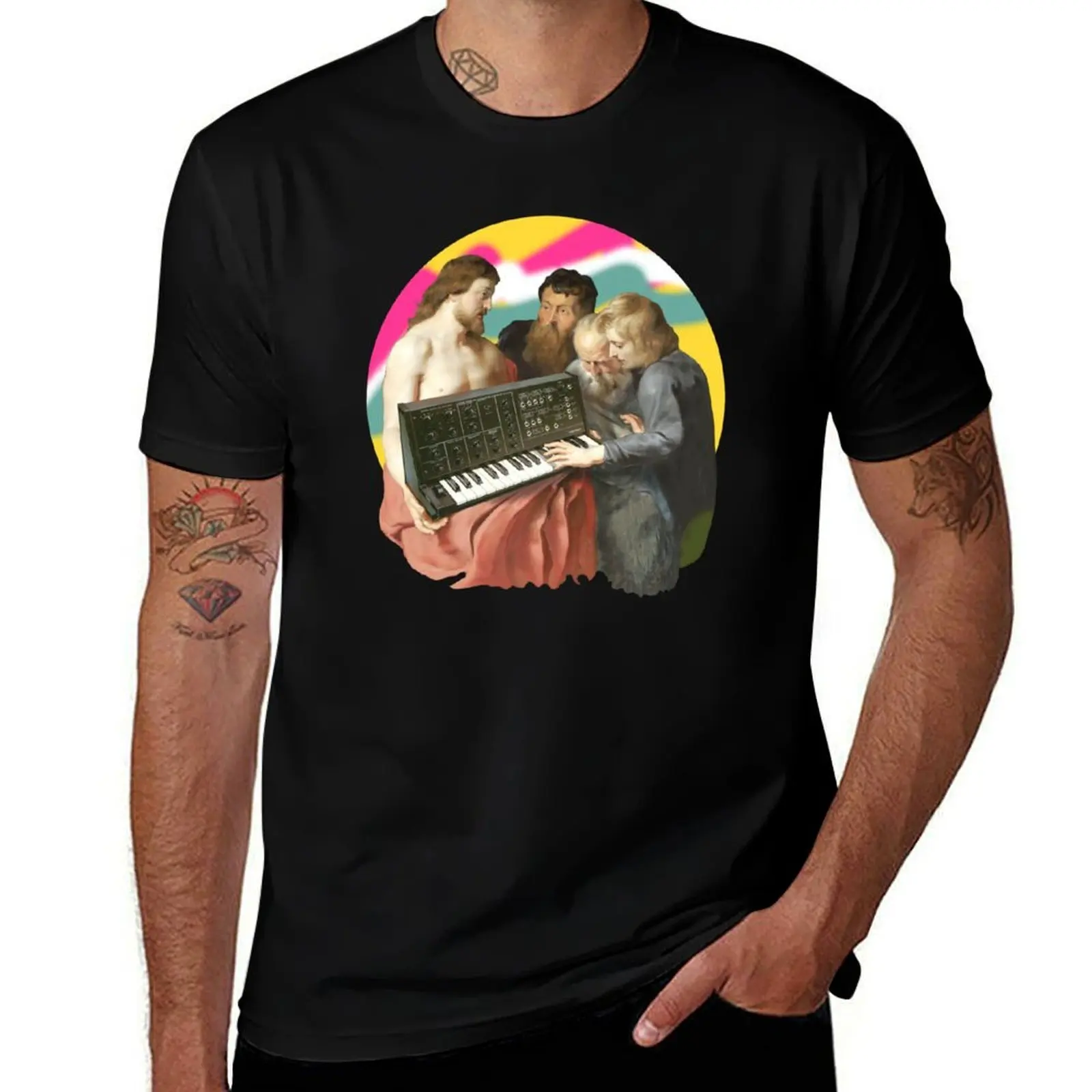 

He died for our synths, Korg MS-10 classic synth Tribute by Frank Fonik T-Shirt oversized Blouse mens tall t shirts