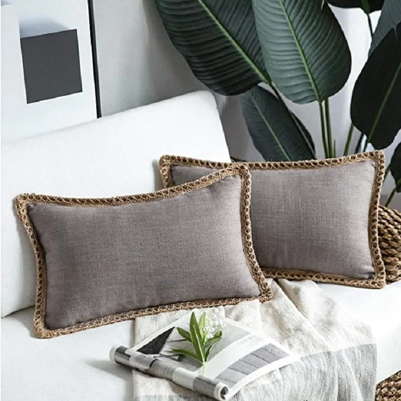 Inyahome Set Of 2 Linen Decorative Square Throw Pillow Cushion Covers Pillowcase Home Decor Decorations for Sofa Couch Bed Chair