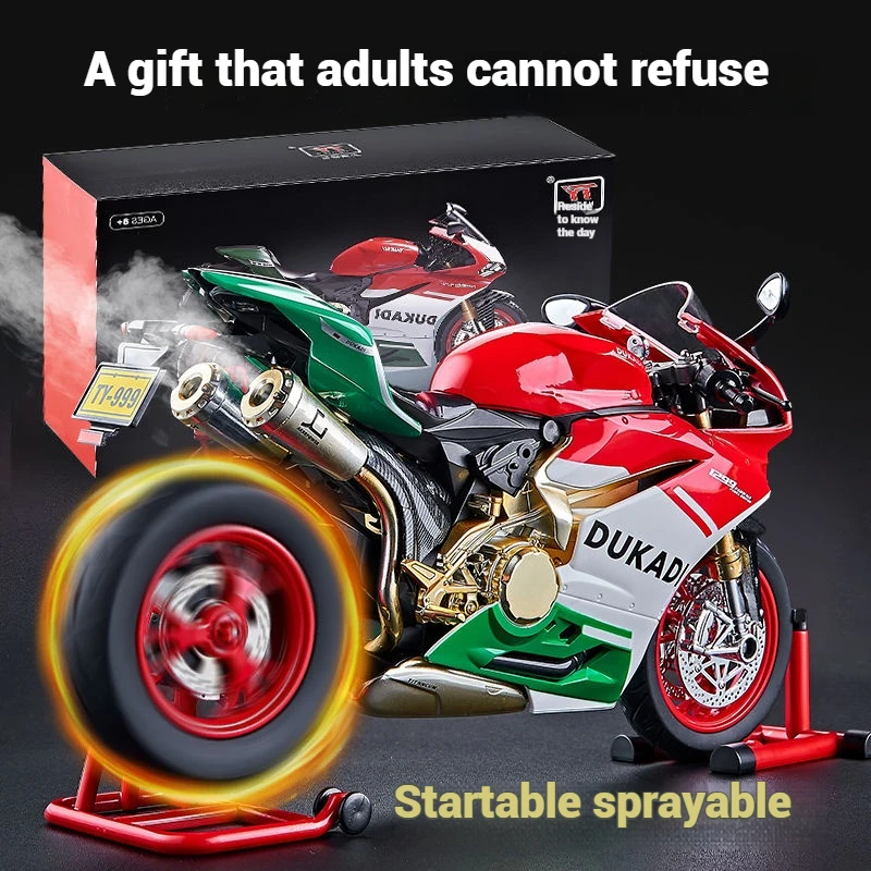 

uitable for Ducati spray version 1:9 alloy motorcycle electric spray toy figurine motorcycle gift collection start-up simulation