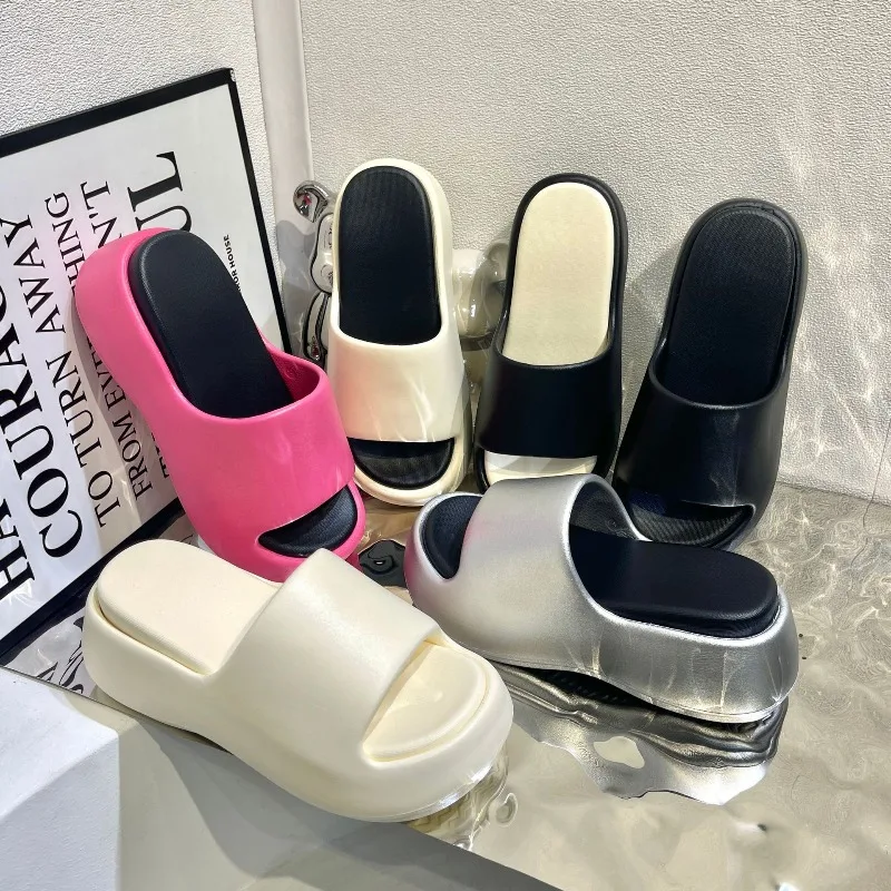 

Thick-soledEva Slippers for Women's Outerwear in Summer on Instagram,New Height-increasing One-shoulder Flip-flops for The Beach