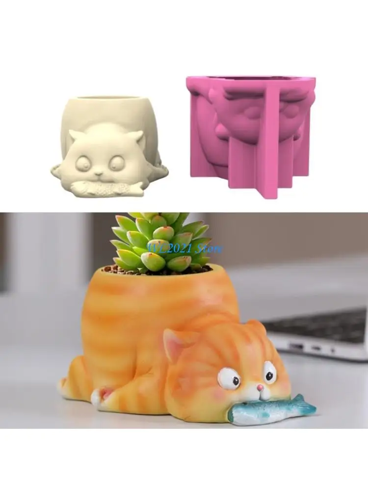 

G5GC Handcraft Cats Shaped Silicone Mould for Unique Plant Pots Sturdy Cement Plaster Casting Tool Home Decoration Daily Use