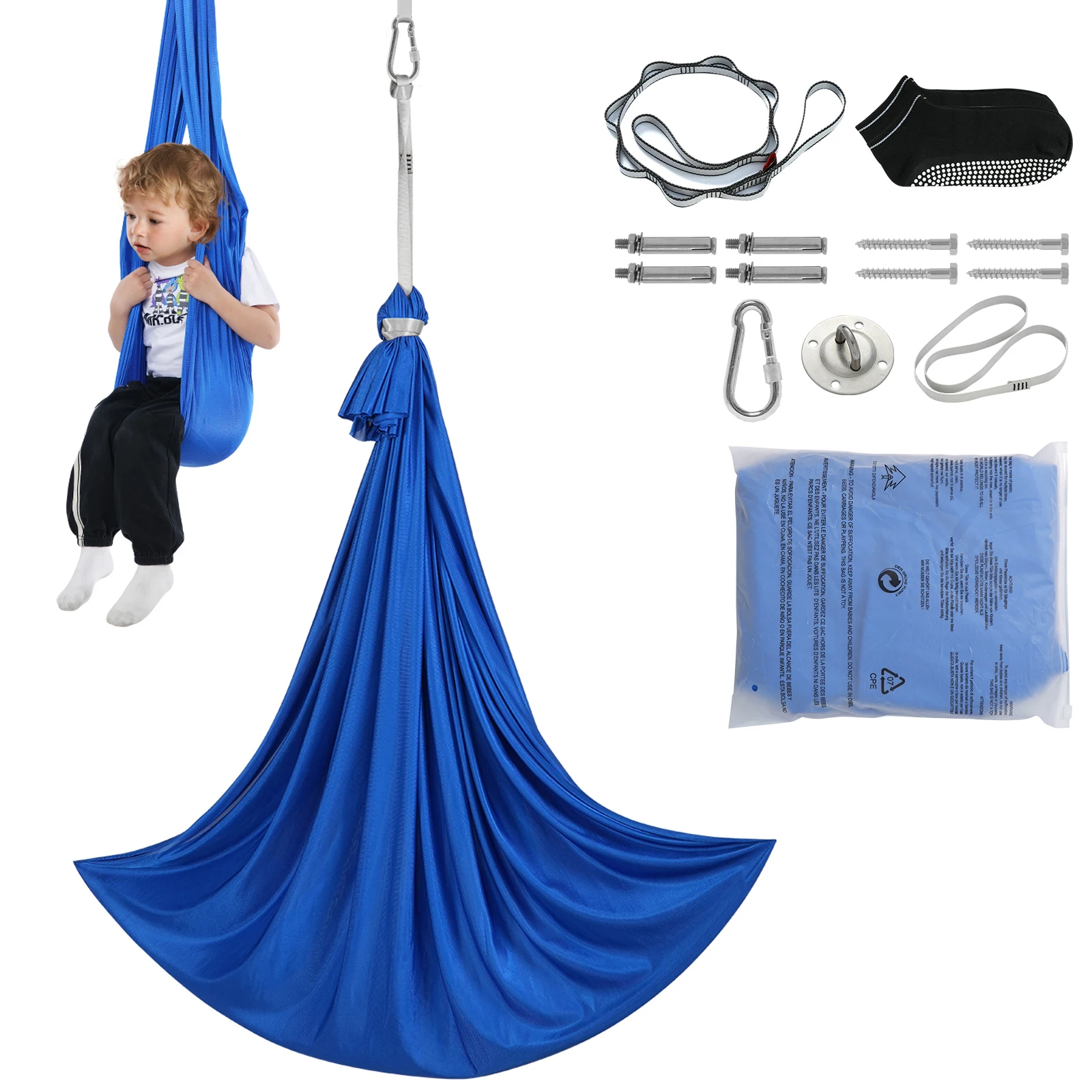 SucceBuy Sensorische Schaukel für Kinder, 3,1 Yards, Therapieschaukel für Kinder mit besonderen Bedürfnissen, Kuschelschaukel, für drinnen und draußen, Blau
