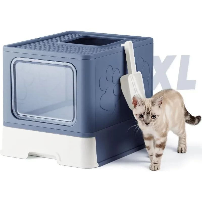 

Enclosed Litter Box with Lid, X-Large Foldable Cat Litter Box, Covered Kitty Litter Box, Two-Way Entry and Exit Cat Box