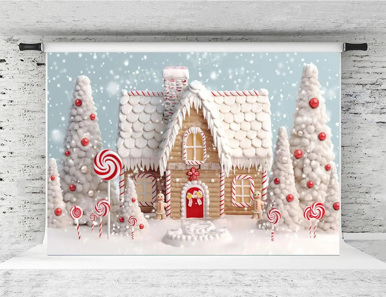 Christmas Gingerbread House candy pine tree snow winter xmas party photo background photography backdrop banner studio