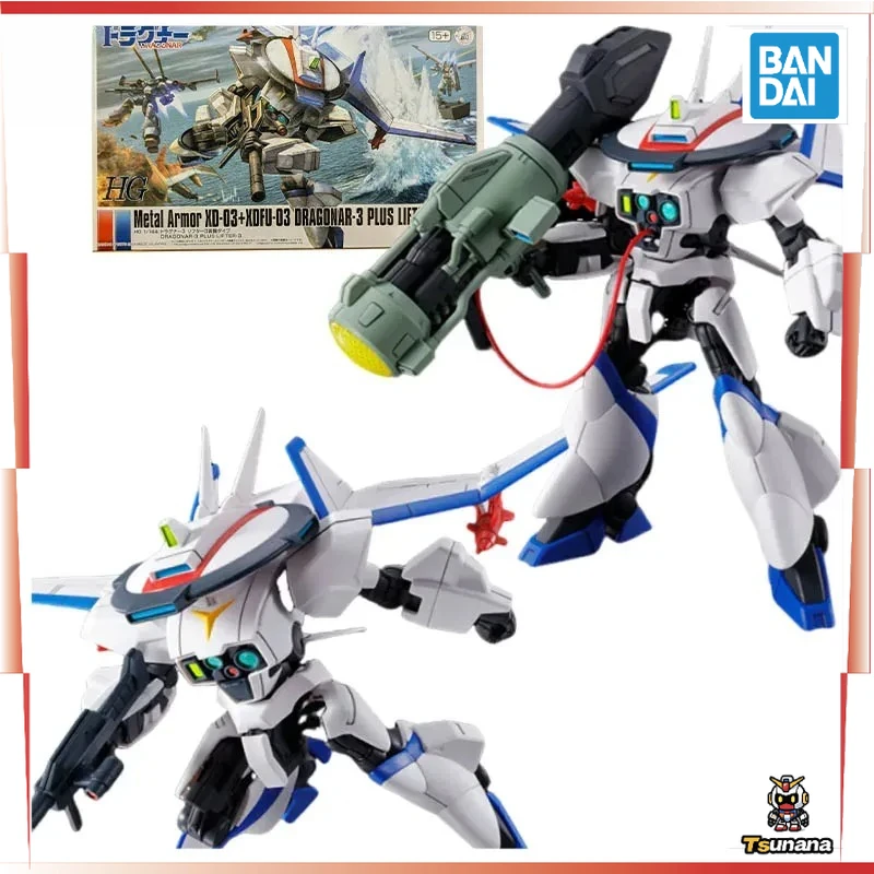 Bandai Asli HG 1/144 Metal Armor XD-03 + XDFU-03 DRAGONAR-3 PLUS LIFTER-3 Figur Anime Boneka Periferal Anime untuk Kolektor