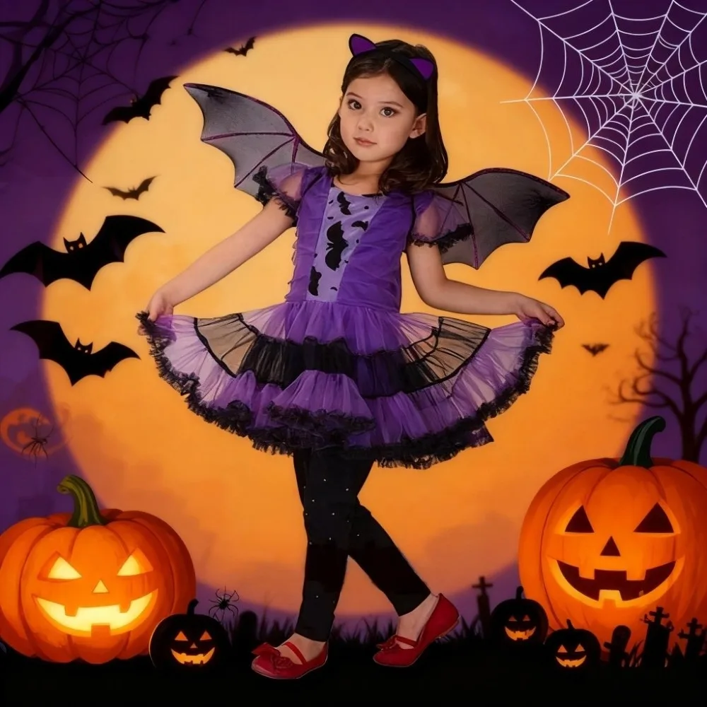 

Kawaii детские костюмы на Хэллоуин, яркий цвет волшебника, комплект платья ведьмы, костюм, реквизит для косплея, заостренная шляпа