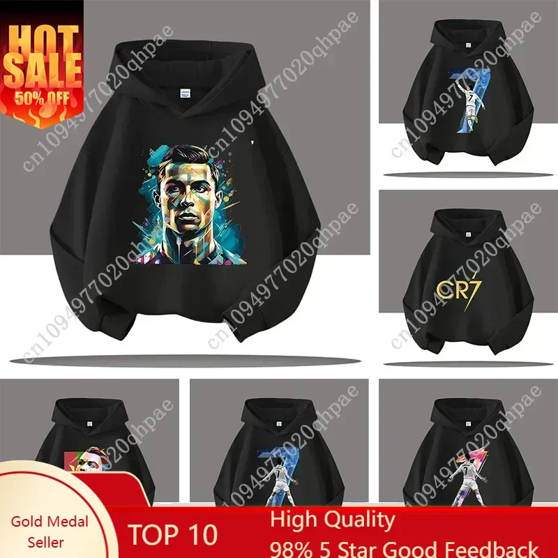 

Ronaldo Children Long Sleeved Hooded Sweatshirt New Fashion Football Star Cartoon Print Boys Girls Daily Casual Street Clothing